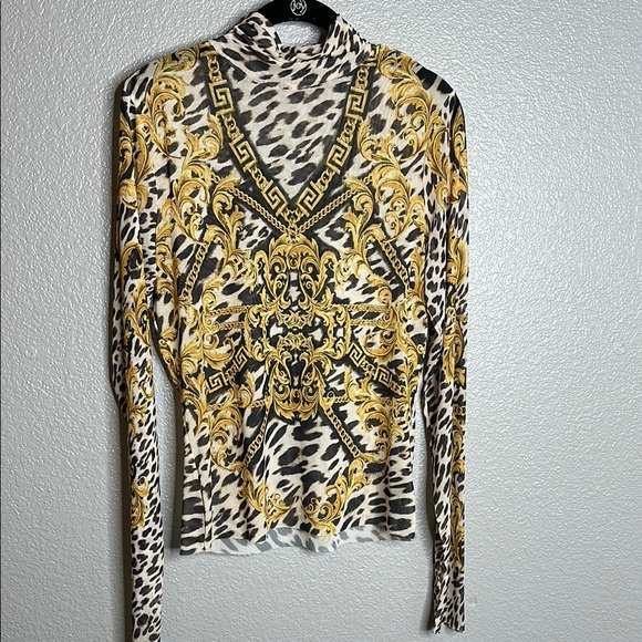 Versace Gold Fitted V-Neck Long Sleeve Blouse - Picture 1 of 1